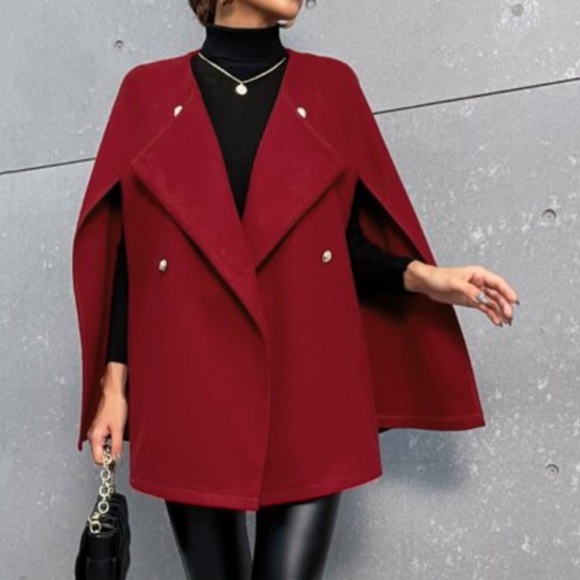 Cozy Black Button up Classic Cape Jacket Coat Work - Picture 3 of 16